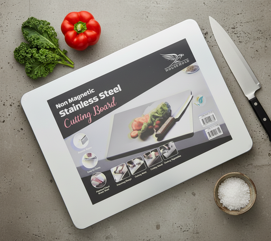 Cutting Board Slab with Pure Stainless Steel Fitting – Non-Magnetic | 30 x 40 cm