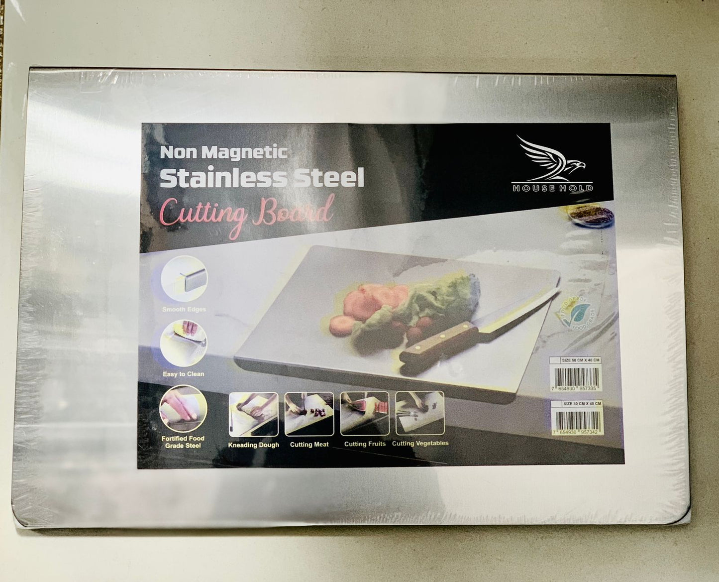 Cutting Board Slab with Pure Stainless Steel Fitting – Non-Magnetic | 30 x 40 cm